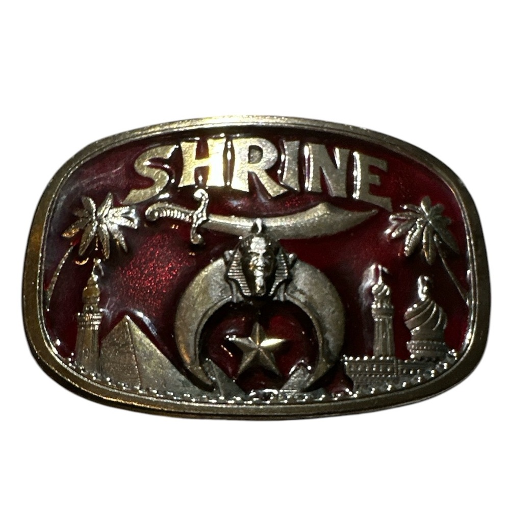 Vintage 1986 Red and Silver Masonic Shrine Belt Buckle
